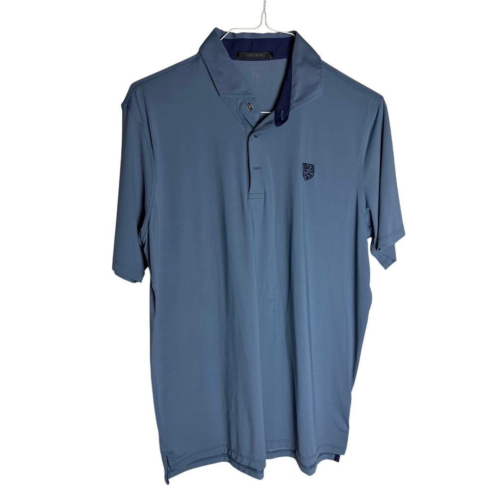 Greyson Men’s Golf Polo Shirt Large Blue GCC Crest Performance Stretch